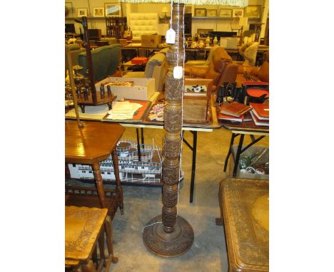 Indian Carved Teak Standard Lamp 