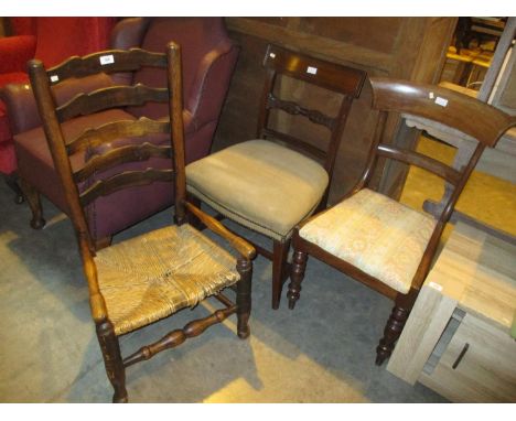 Two 19th Century Chairs and a Ladder Back Chair 