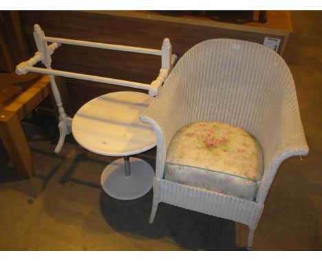 Lloyd Loom Chair, Towel Rail and Lamp Table 