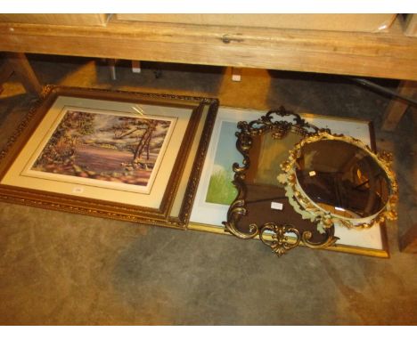 Two Wall Mirrors, William Binnie Signed Print and Other Pictures 