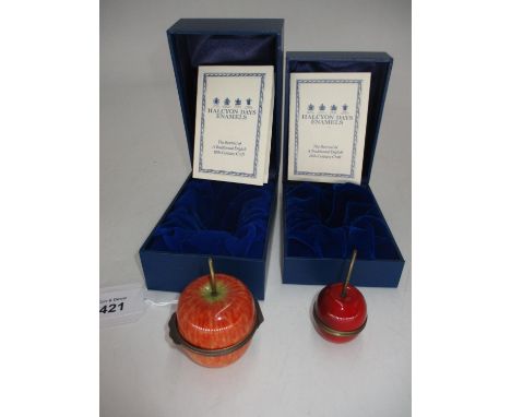 Halcyon Days Enamels Apple and Cherry Trinket Boxes 