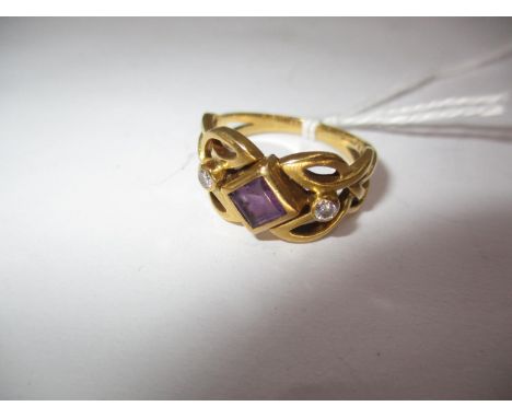 18ct Gold Amethyst and Diamond Ring, 5.9g, Size N 