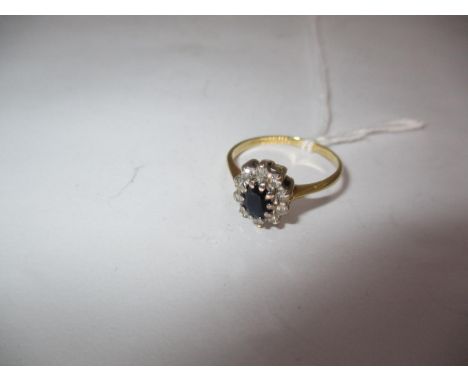 18ct Gold Sapphire and Diamond Cluster Ring, 2.4g, Size L 