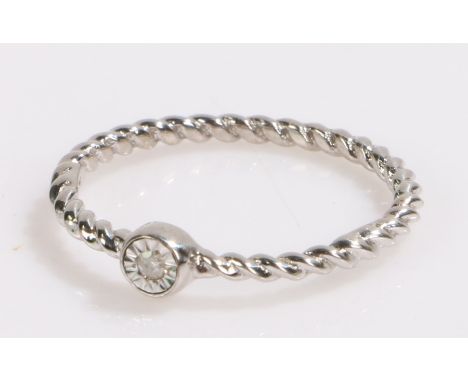 Silver ring set with a single diamond on a twisted shank,ring size M, 1.1g