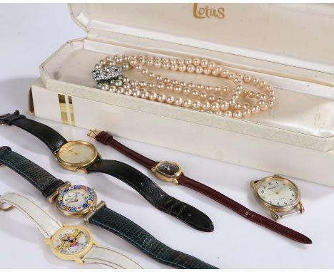 Five gentlemans and ladies wristwatches, to include Sekonda, Timex, Unistar, Torcello and Apollo Miss Piggy, Lotus pearls thr