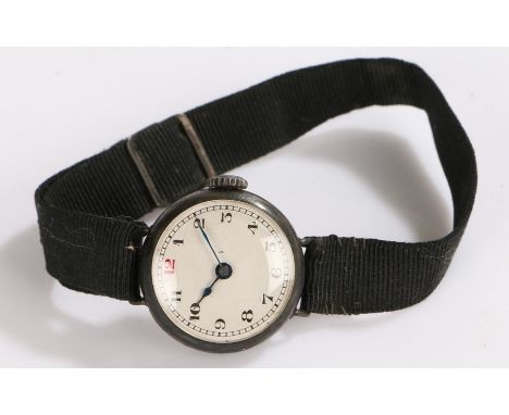 Ladies silver wrist watch, the white dial with Arabic numerals, manual wound, the case 23mm diameter