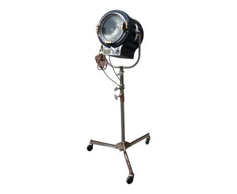 A Mole Richardson model 410 theatre/stage light - matt black finish with polished aluminium and brass fittings, on original a