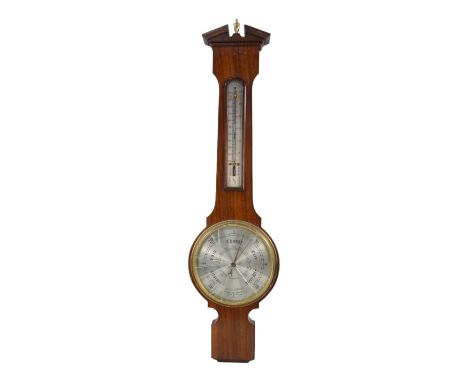 A 20th century aneroid barometer by Comitti - in a Georgian style and incorporating a thermometer, 66cm high 
