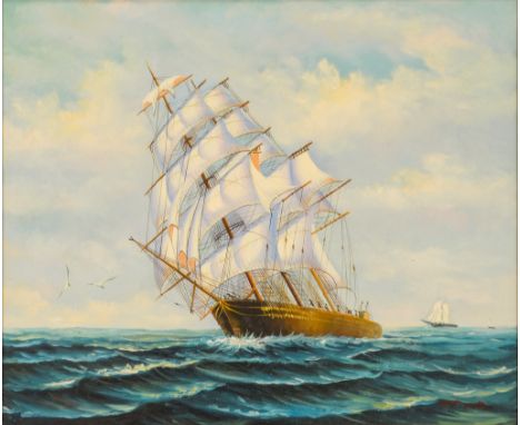 R. F. WALKER (20th Century) Clipper In Full Sail Oil on canvas Signed lower right Framed Picture size 50 x 60cm Overall size 