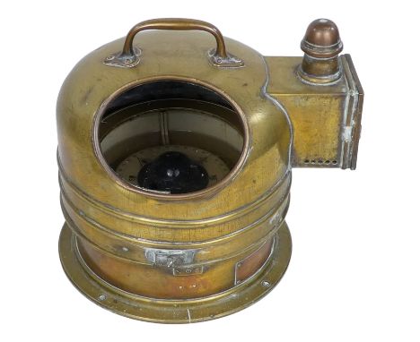 An early 20th century brass binnacle compass - patt. 1133 Fast Motor Boats, the dome with handle to top and illumination to o