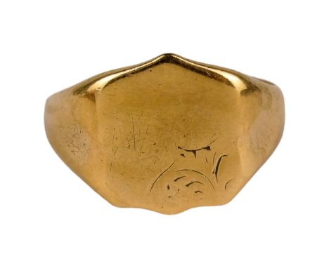 A 9ct yellow gold signet ring - size Q/R, weight 4.1g.