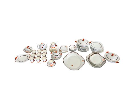 An extensive Shelley Art Deco dinner and tea service - decorated in orange and black on a white ground, for six place setting