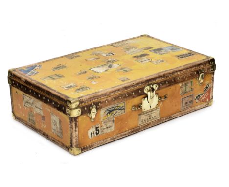 A Louis Vuitton travelling case, 1920s,orange Vuittonite exterior, with LV branded brass lock and catches, brown leather edgi