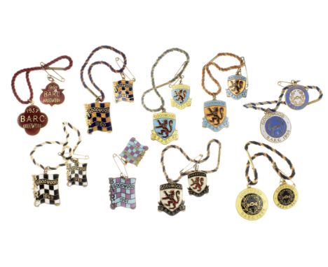 Nine 'pairs' of annual BARC Goodwood Member's and Guest's enamel lapel badges, 1957 and 1959-1966,comprising 1957, numbered 9