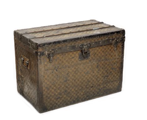 A Louis Vuitton steamer trunk, circa 1900,checkerboard canvas design, with metal handles, lock and catches, metal reinforced 