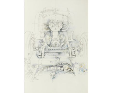 Bob Freeman (British 1947-2004), 'Alfa Romeo 8C Monza Engine',signed, pencil and watercolour wash on paper, a study depicting