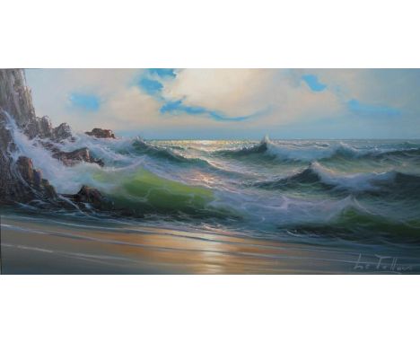 Le Tallor (20thC).  Stormy seascape with clouds gathering on a twilight evening, oil on canvas, signed, 54cm x 113cm.