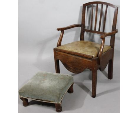 An early 19thC polished Sheraton style commode chair, with vertical back splats and shaped apron on square supports, 89cm  hi