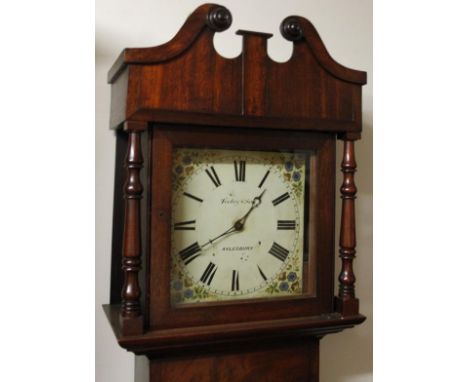 A 19thC mahogany longcase clock, the 30cm wide square painted dial, signed Tooley & Son, Aylesbury, with painted spandrels re