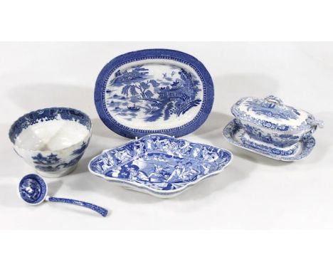 Various early 19thC Pearlware, comprising a lozenge shaped dish in the Neptune pattern, 28cm wide, a ladle, probably Spode, s