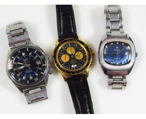 Three gent's wristwatches, a Lorus chronograph, an Orient stainless steel wristwatch, and a Tissot gent's wristwatch (3). 