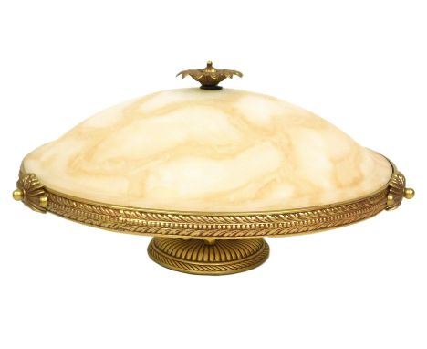A late 20thC Italian gilt brass and marbled glass plafonnier, 53cm wide.