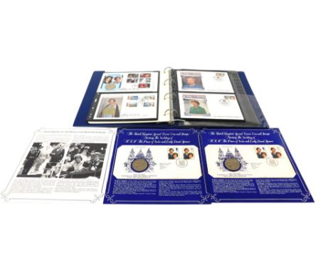 Two Danbury Mint United Kingdom Special Crown coin and stamp first day covers, marking the wedding of HRH The Prince of Wales