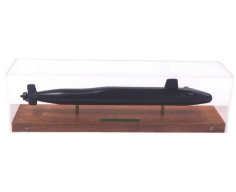 A scale model of a Trident Class submarine, with title plate, Perspex cased, case 40.5cm wide.