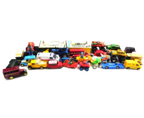Corgi Cameo Collection and other die cast vehicles, including a Lledo Bluebird, Thrust 2, Majorette Toyota Thunder Warrior, F