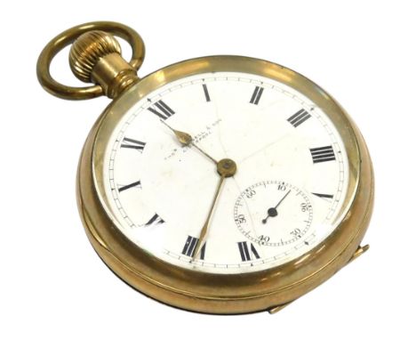 A Thomas Russell &amp; Son of Liverpool gentleman's gold plated pocket watch, open face, keyless wind, circular enamel dial b