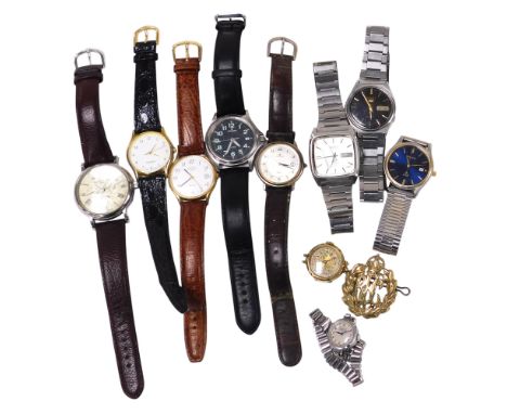 Gentleman's and lady's wristwatches, including Rotary, Junghans, Seiko, and Accurist, together with an RFC cap badge.