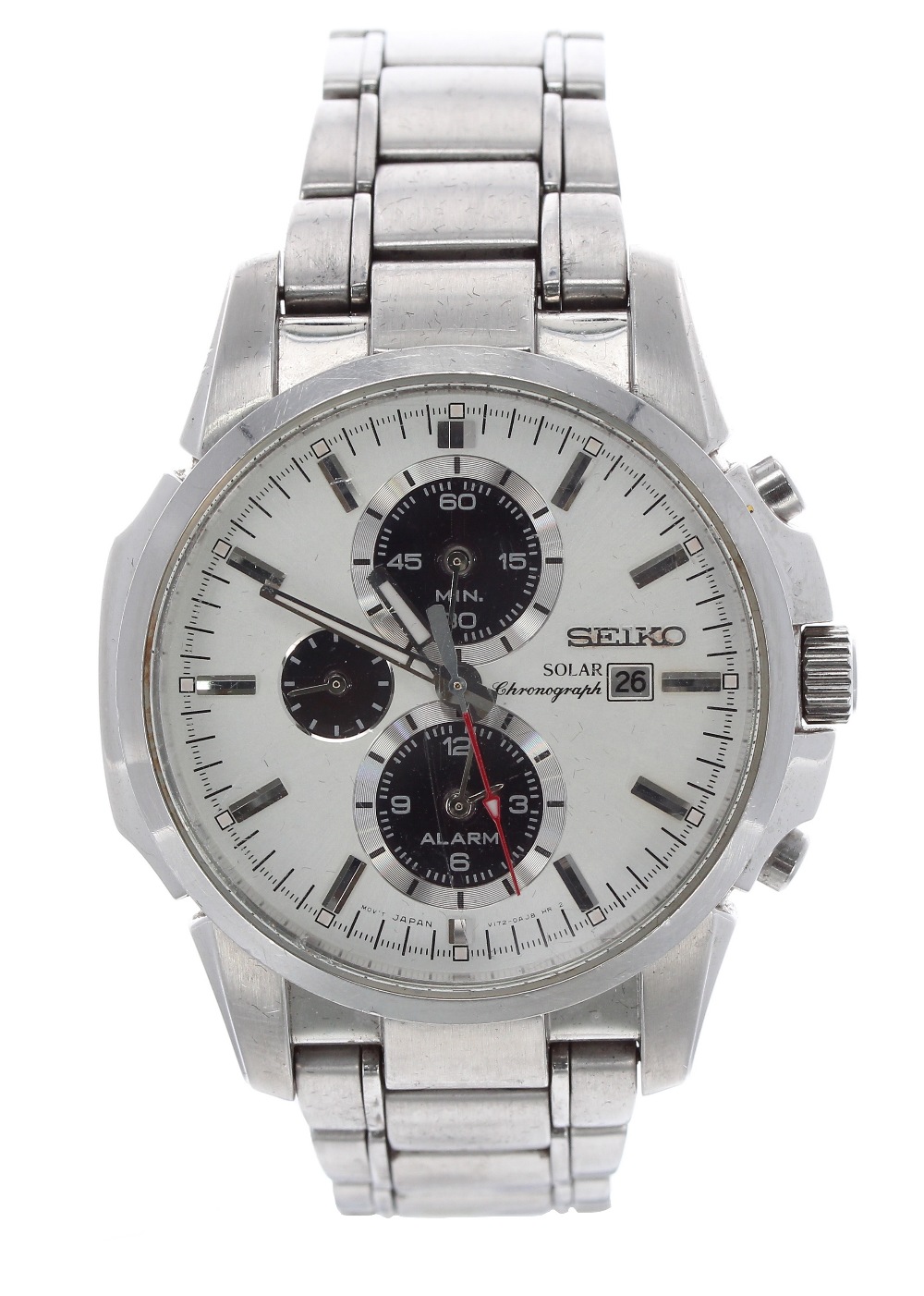 Seiko Solar Alarm Chronograph stainless steel gentleman's bracelet ...