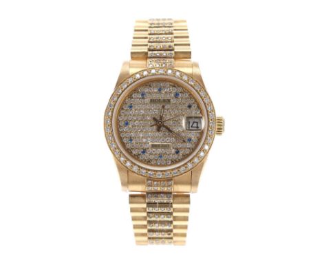 Rolex Oyster Perpetual Datejust mid-size sapphire and diamond set bracelet watch, ref. 68278, circa 1991, serial no. N728xxx,