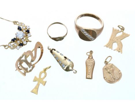 Assorted gold jewellery to include a stone set necklace, diamond set signet ring, diamond pendant, 18k pendants (a.f), etc, 2