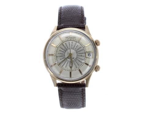LeCoultre Memovox World Timer 10k gold filled gentleman's wristwatch, circa 1960s, circular silvered dial with baton markers,