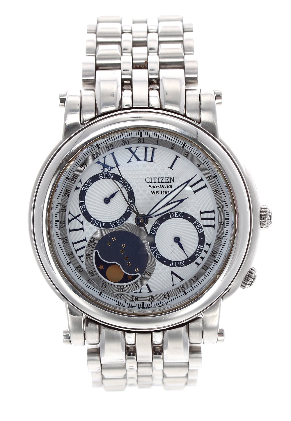 Citizen Eco-Drive WR 100 Moonphase Stainless Steel Gentleman's Bracelet ...