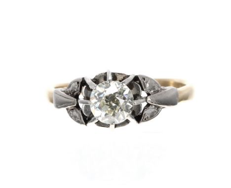 18ct and platinum solitaire diamond ring, round old-cut, 0.60ct approx, clarity VS-SI, colour I-J, 3.4gm, ring size N/O 