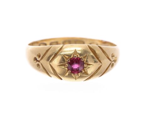 Victorian 18ct single ring set ring, London 1871, inscribed to the inside 'Mother', 2.7gm, ring size L 
