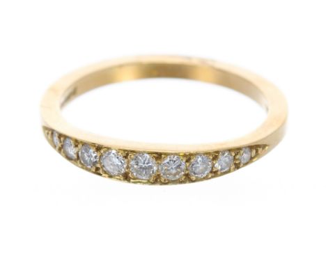 18ct diamond half eternity ring, set with nine round brilliant-cut diamonds, band width 3mm, 2.4gm, ring size L 
