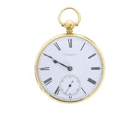 Joseph Penlington, Liverpool 18ct free-sprung pocket watch, London 1852, free-sprung three-quarter plate movement with compen