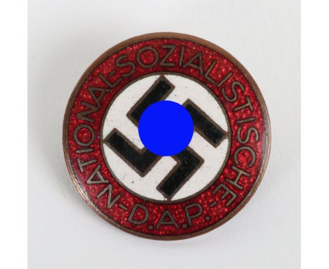 Third Reich NSDAP Party Badge by Frank &amp; Reif Stuttgart, fine example of a standard NSDAP enamel party badge with pin and
