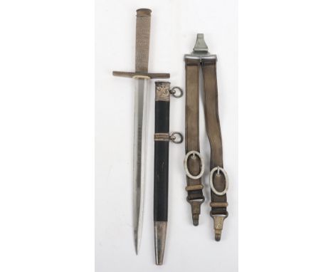 Third Reich Hitler Youth Leaders Dress Dagger with Hanging Straps, wire bound grip leading to the top pommel with Hitler Yout