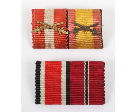 2x WW2 German Tunic Medal Ribbon Bars, both being two piece award examples. The first for Iron Cross 2nd class and Russian Fr