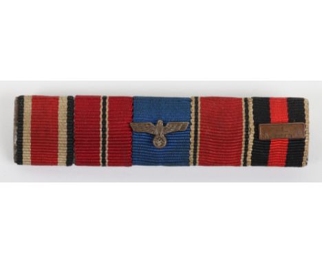 WW2 German Tunic Five Piece Medal Ribbon Bar, for the awards of the Iron Cross 2nd class, Eastern Front medal, Armed Forces L