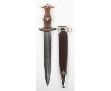 Third Reich SA Dress Dagger by Ed Wusthof Dreizackwerk Solingen, fine example with brown wooden handle having eagle and ename