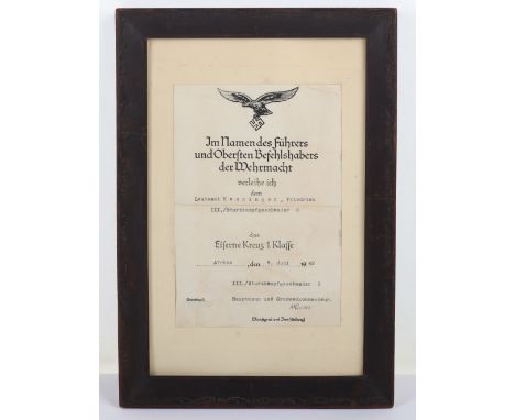 Luftwaffe Afrika Korps Iron Cross 1st Class Citation for Dive Bomber Squadron, Possibly Awarded for the Bombing Raid on Bir H