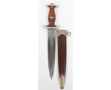 Third Reich SA Dress Dagger, brown wooden grip with enamel SA device inserted and nickel silver eagle. Un-marked grip mounts.