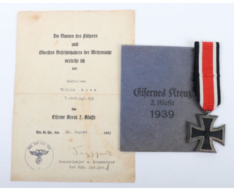 WW2 German 1939 Iron Cross 2nd Class in Packet of Issue by Deschler &amp; Sohn Munchen with Award Citation, the cross has a m