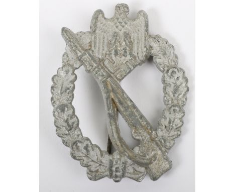 WW2 German Army / Waffen-SS Infantry Assault Badge, silver grade example with semi scooped out rifle to the reverse of the aw