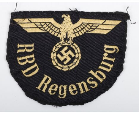 WW2 German Railways Arm Badge for Regensburg, uniform removed bevo arm badge for the RBD Regensburg. This item was brought ba